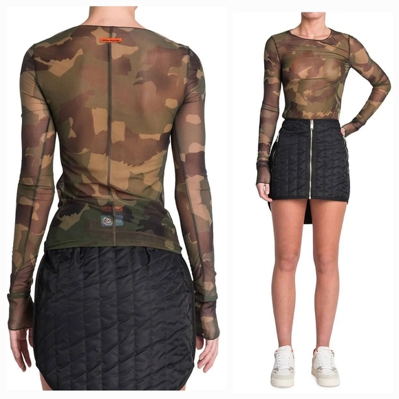 HERON PRESTONGreen Camo Long Sleeve Mesh  Top XS NWT - Picture 4 of 14